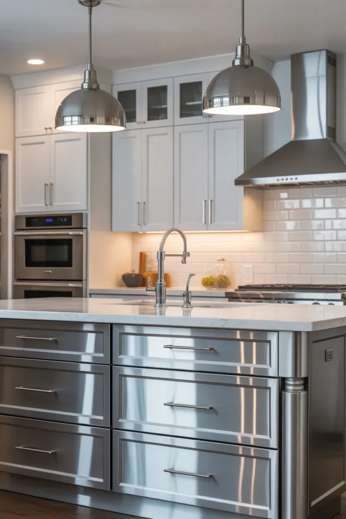 Mixed Metals Kitchen with Brushed Nickel and Chrome Details