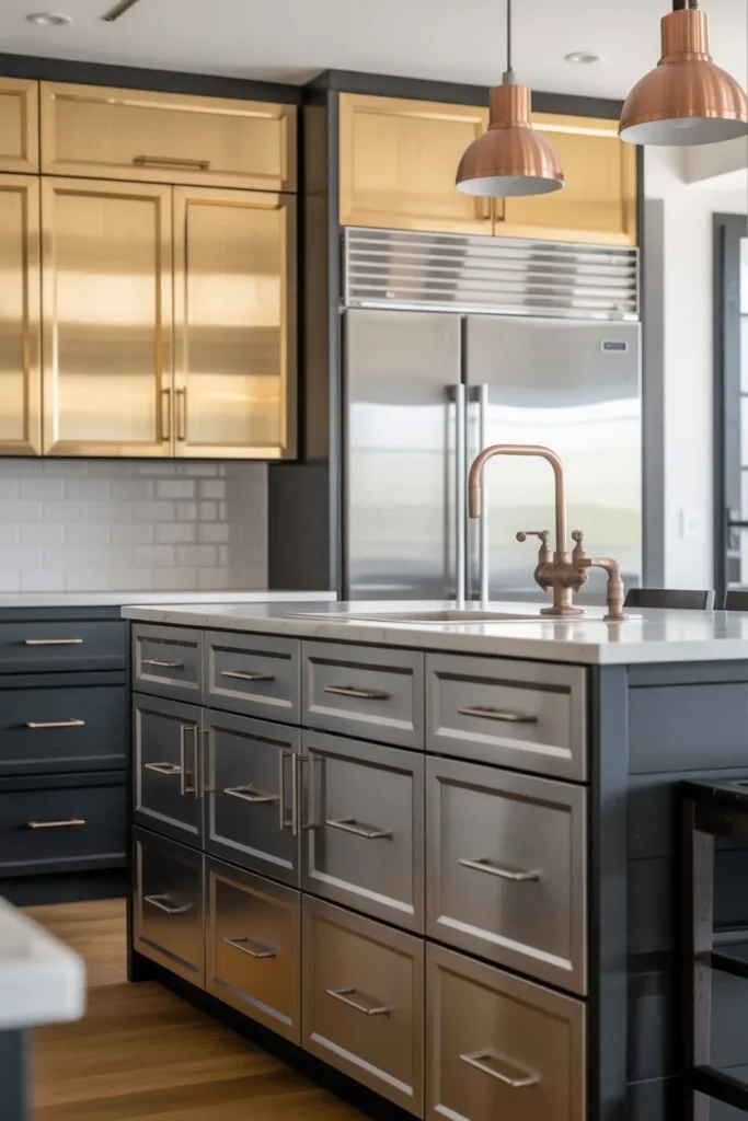 Mixed Metals Kitchen with Mixed Cabinet Finishes