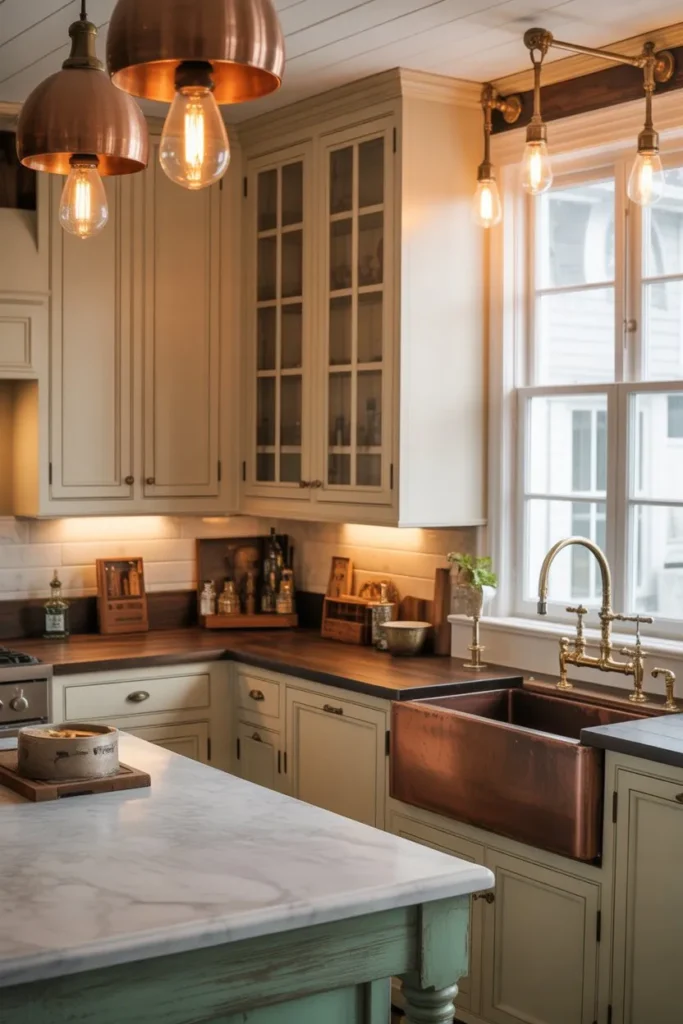 Mixed Metals Kitchen with Vintage-Inspired Finishes