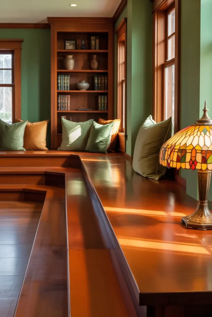 27 Sage Green Living Room Ideas for a Calm Aesthetic Modern Craftsman Built-in Nook