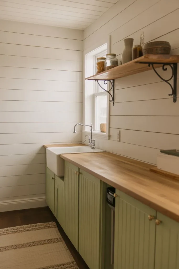 21 Narrow Kitchen Ideas to Maximize Every Inch Smartly Modern Farmhouse Shiplap Nook