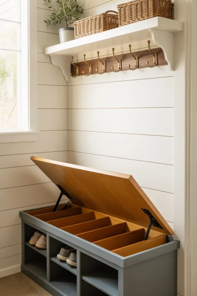 17 Small Mudroom Ideas for a Clean Entryway Look Modern Farmhouse Shiplap Nook
