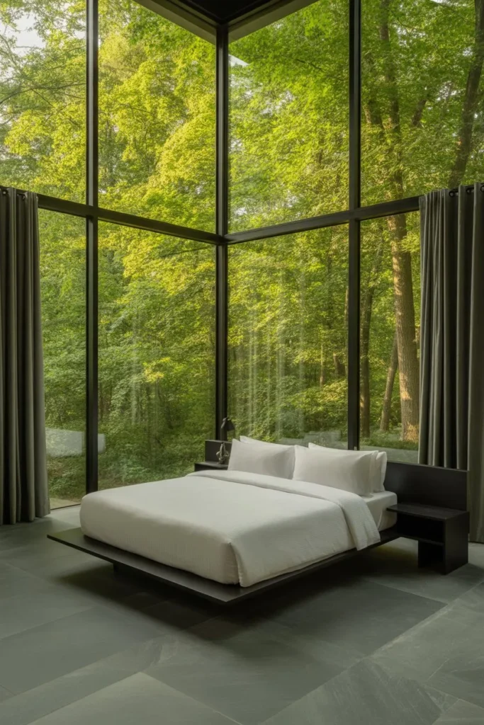 27 Summer Bedroom Ideas for a Fresh Breezy Vibe Modern Glass-Walled Forest Retreat