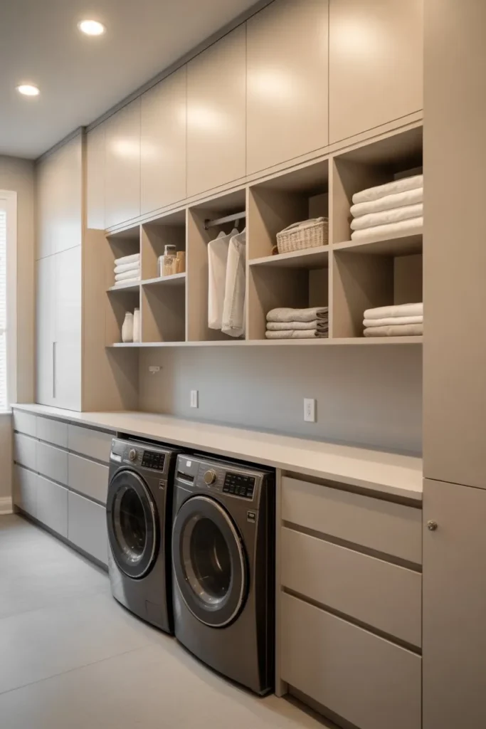 Modern Laundry Room with Built-In Storage System