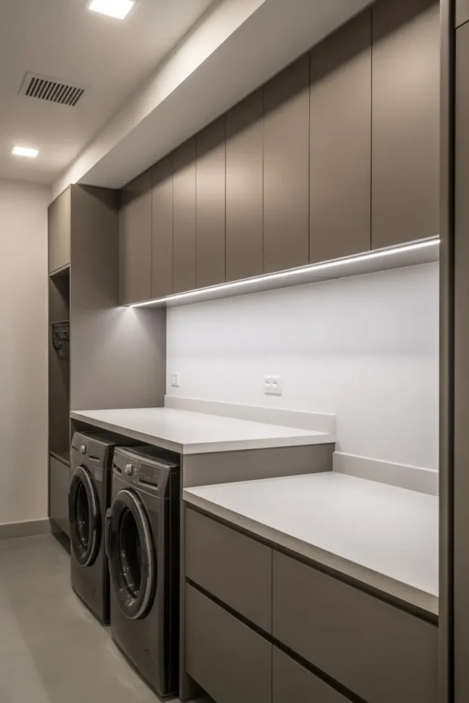 Modern Laundry Room with Multi-Level Counter Design