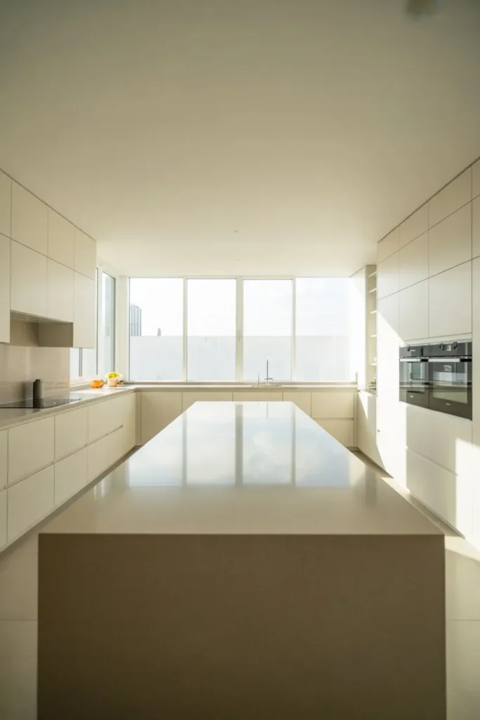 Modern Minimal L-Shaped Kitchen with Central Island