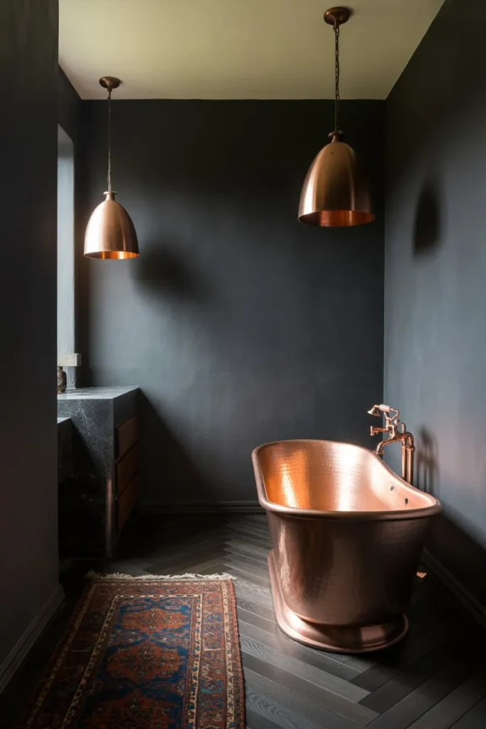 13 Vintage Bathroom Ideas for a Timeless Elegant Look Moody Charcoal and Copper Den