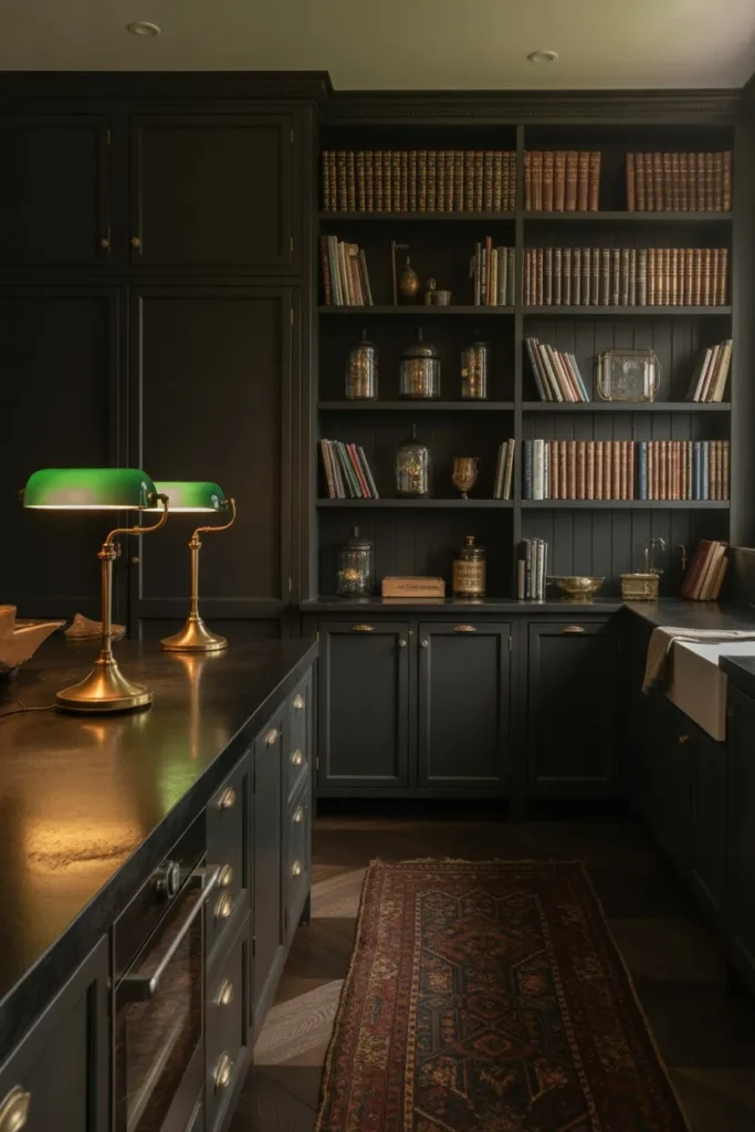 21 Narrow Kitchen Ideas to Maximize Every Inch Smartly Moody Dark Academia Library Kitchen