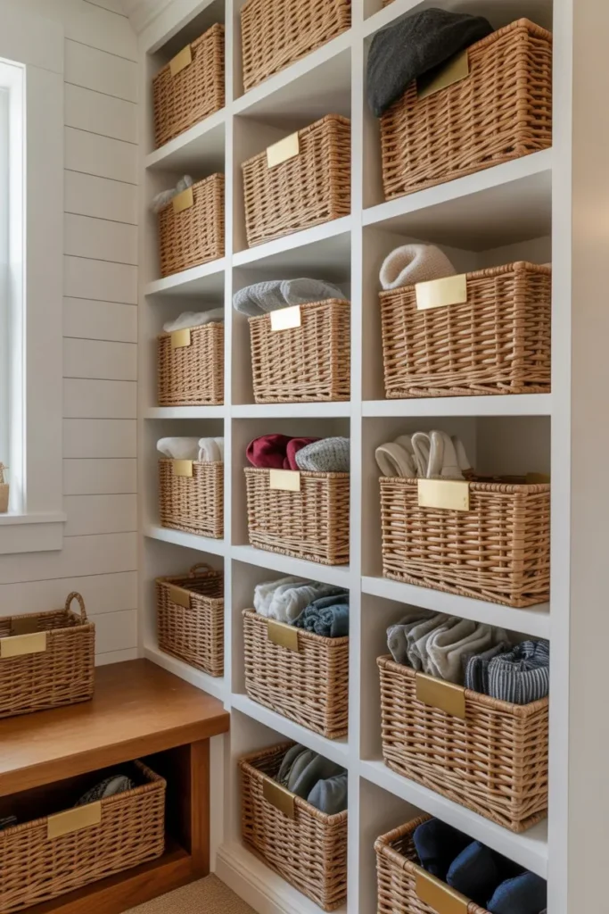 Mudroom Closet with Basket Storage System