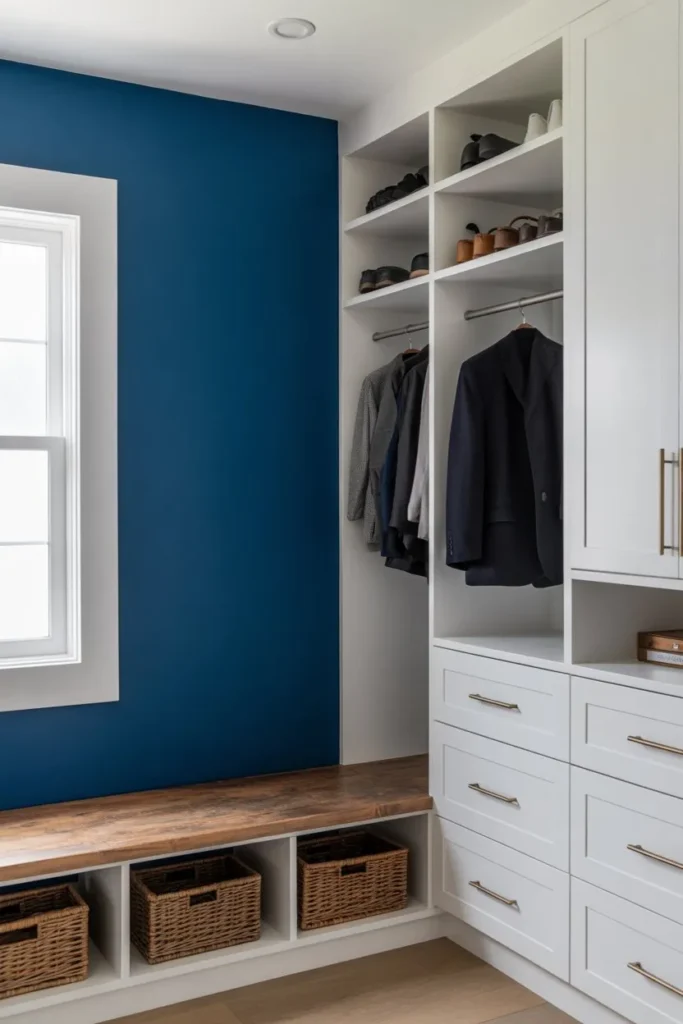 Mudroom Closet with Bold Accent Wall