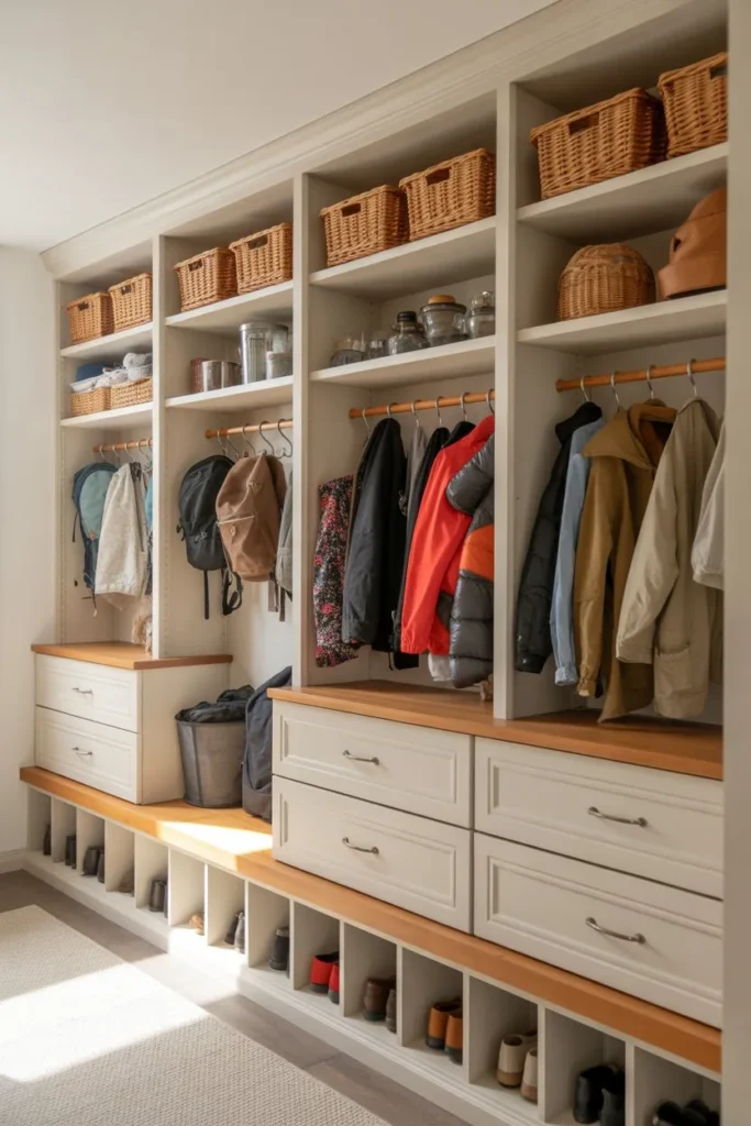Mudroom Closet with Mixed Storage Solutions