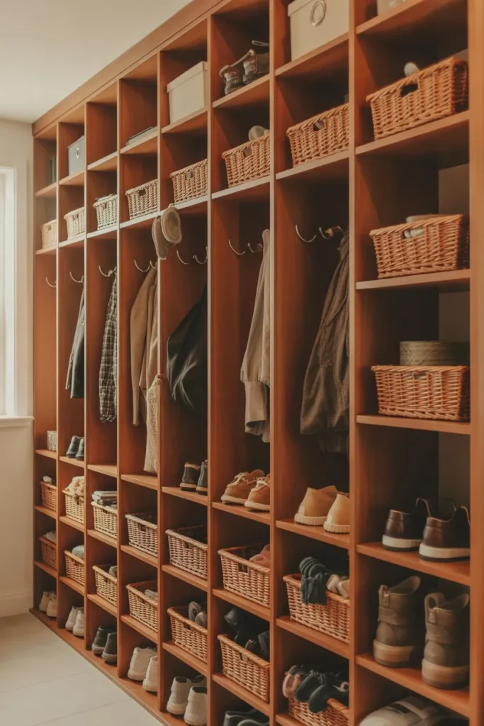 Mudroom Closet with Open Cubbies for Easy Access