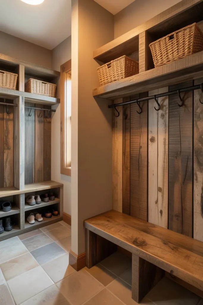 Mudroom Closet with Rustic Wood Elements