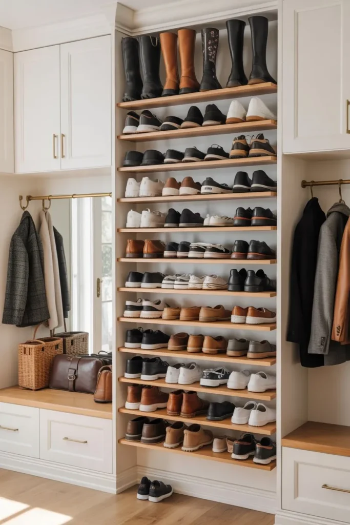 Mudroom Closet with Shoe Rack Wall
