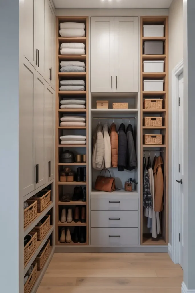 Mudroom Closet with Vertical Storage Units