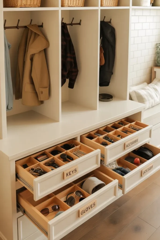 Mudroom Cubbies with Drawer Dividers for Small Items