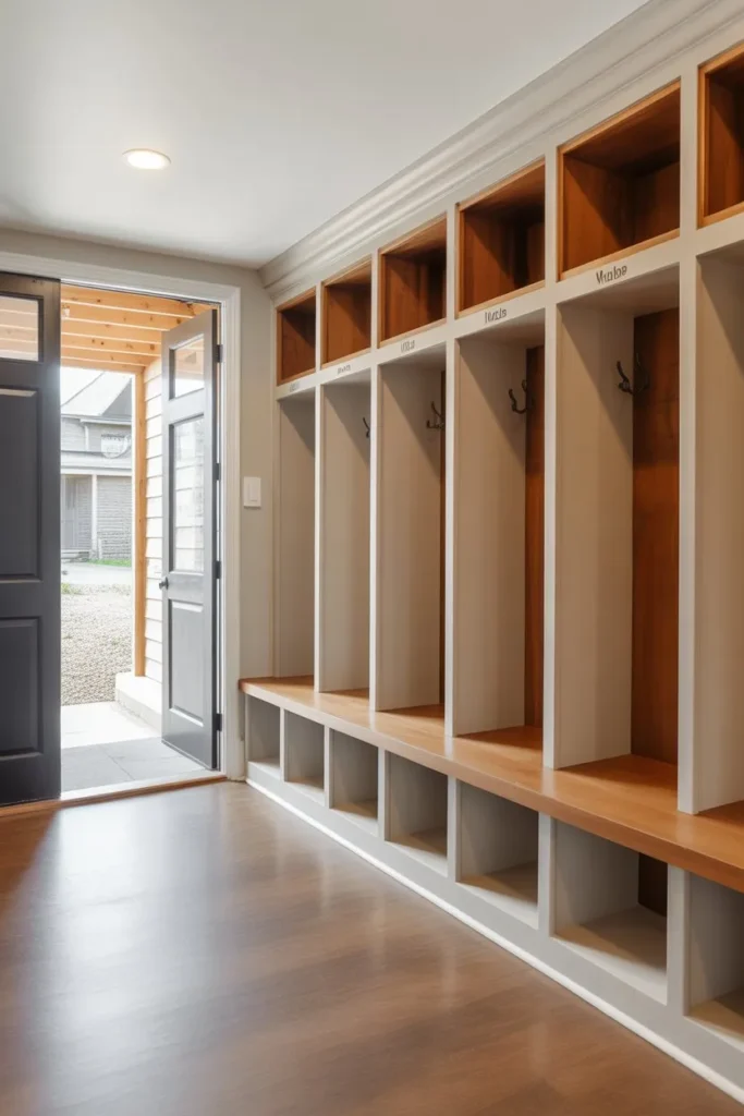 Mudroom Cubbies with High-Traffic Entry Layout Planning