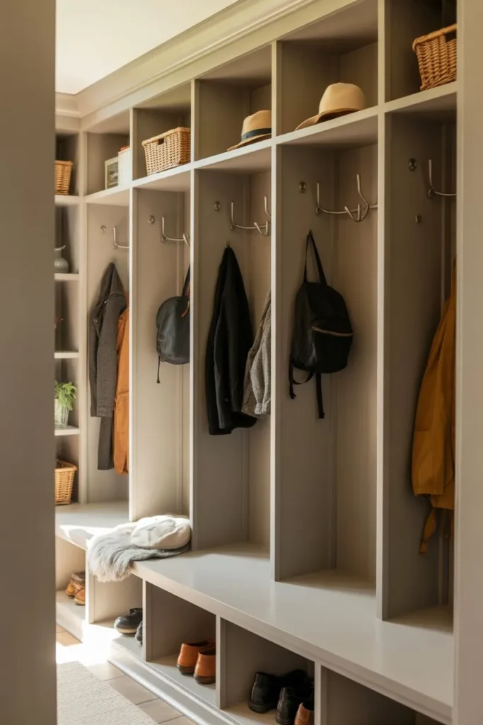 Mudroom Cubbies with Hooks and Hanging Space