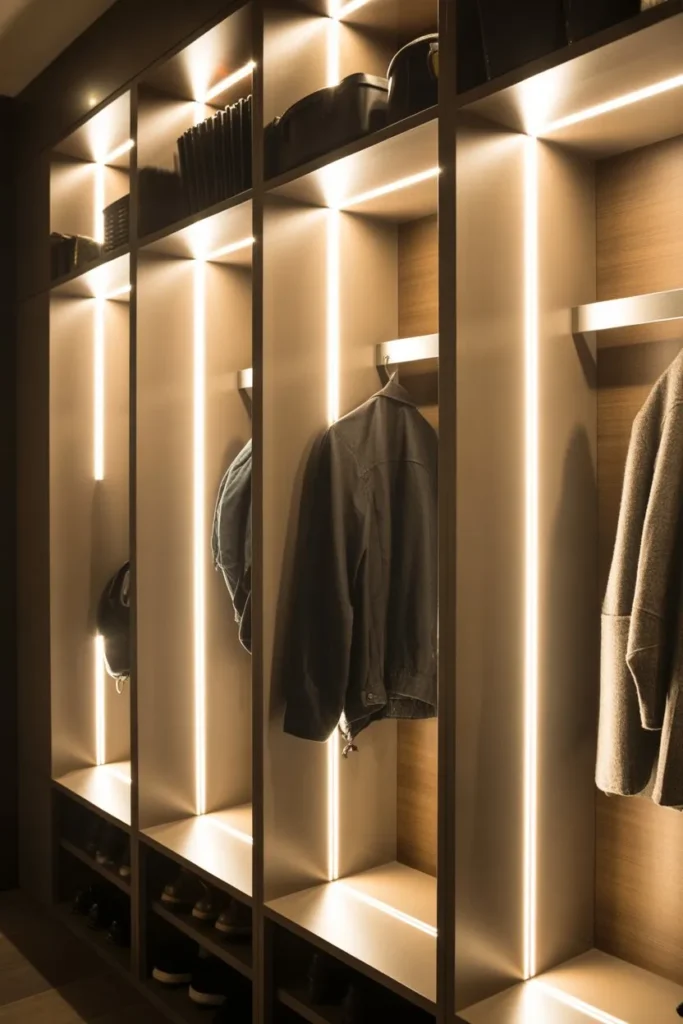 Mudroom Cubbies with Integrated Lighting