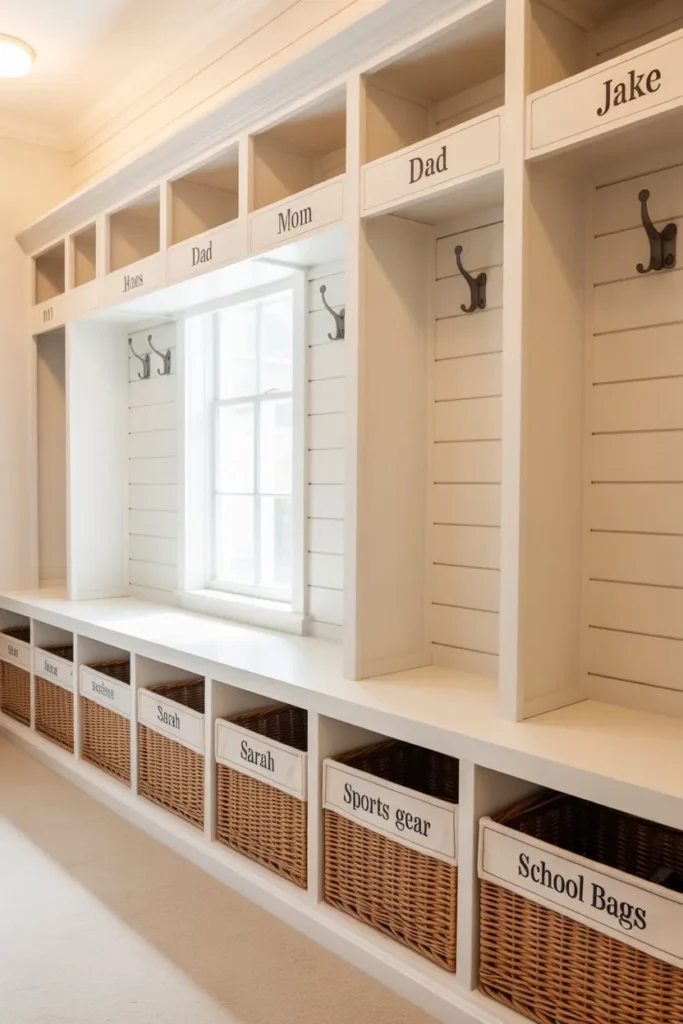 Mudroom Cubbies with Labeling System