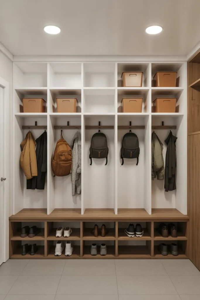 Mudroom Cubbies with Multi-Height Sections