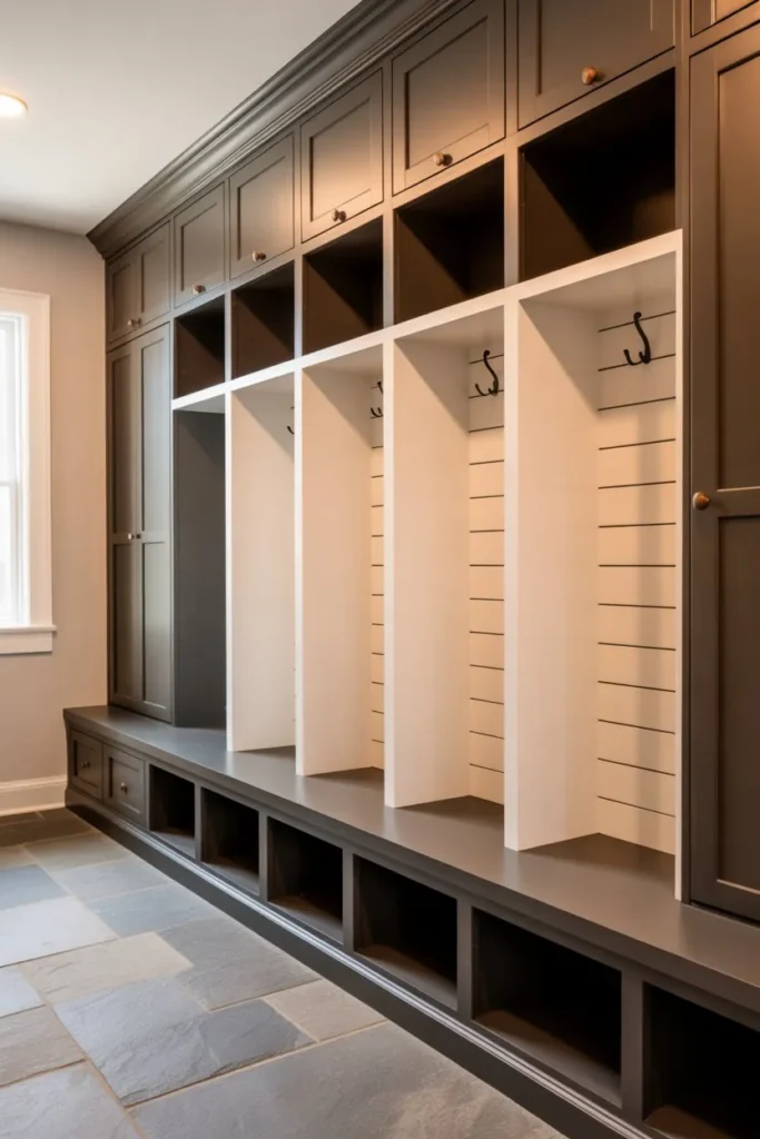 Mudroom Cubbies with Open + Closed Locker Style