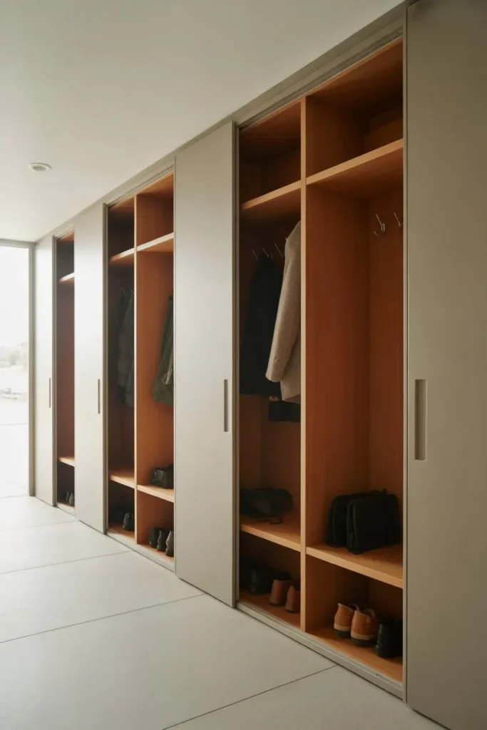 Mudroom Cubbies with Sliding Storage Panels