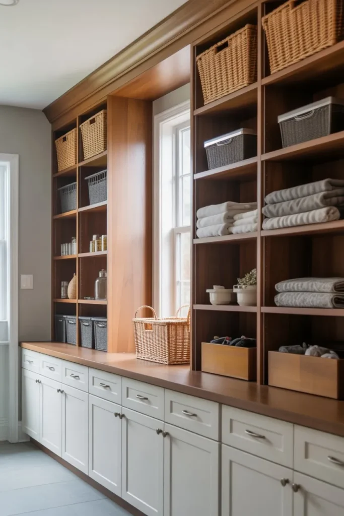 Mudroom Shelves with Closed Cabinet Mix
