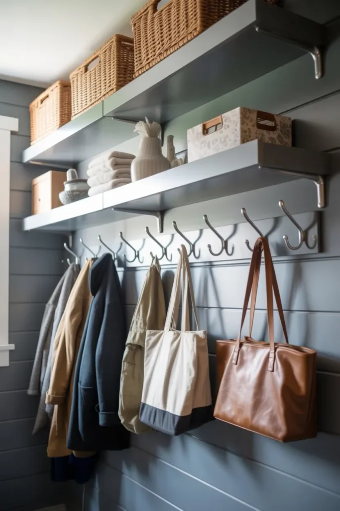 Mudroom Shelves with Hooks Combination
