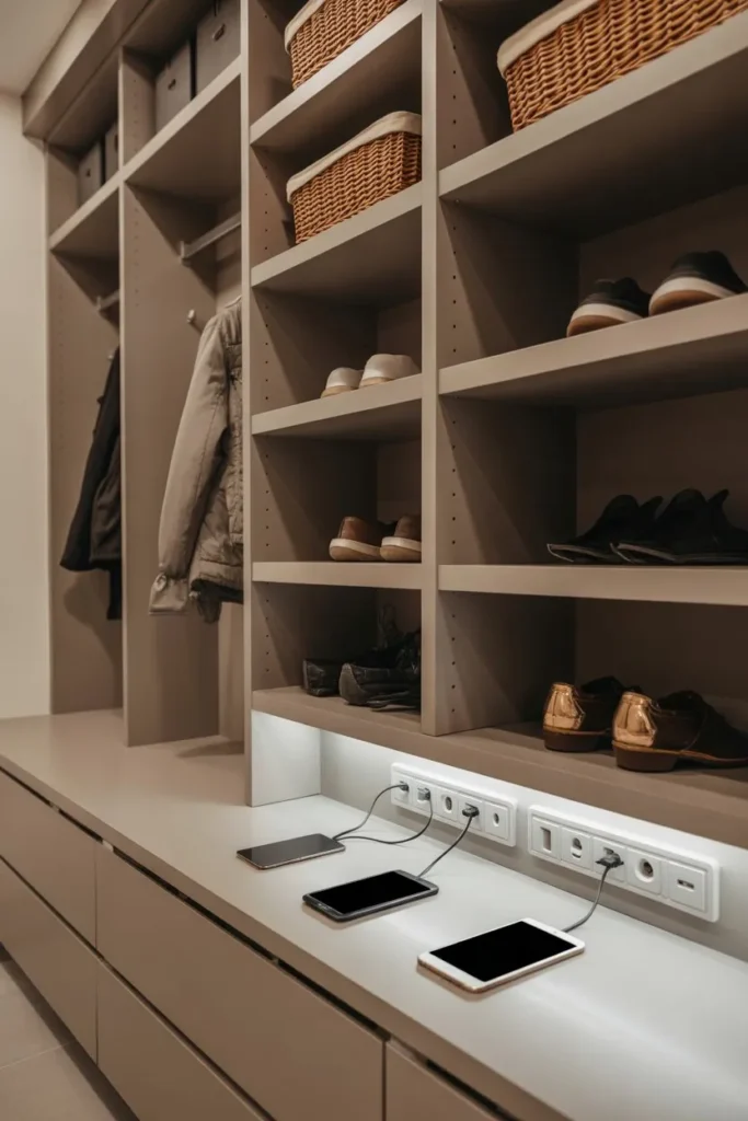 Mudroom Shelves with Integrated Charging Station