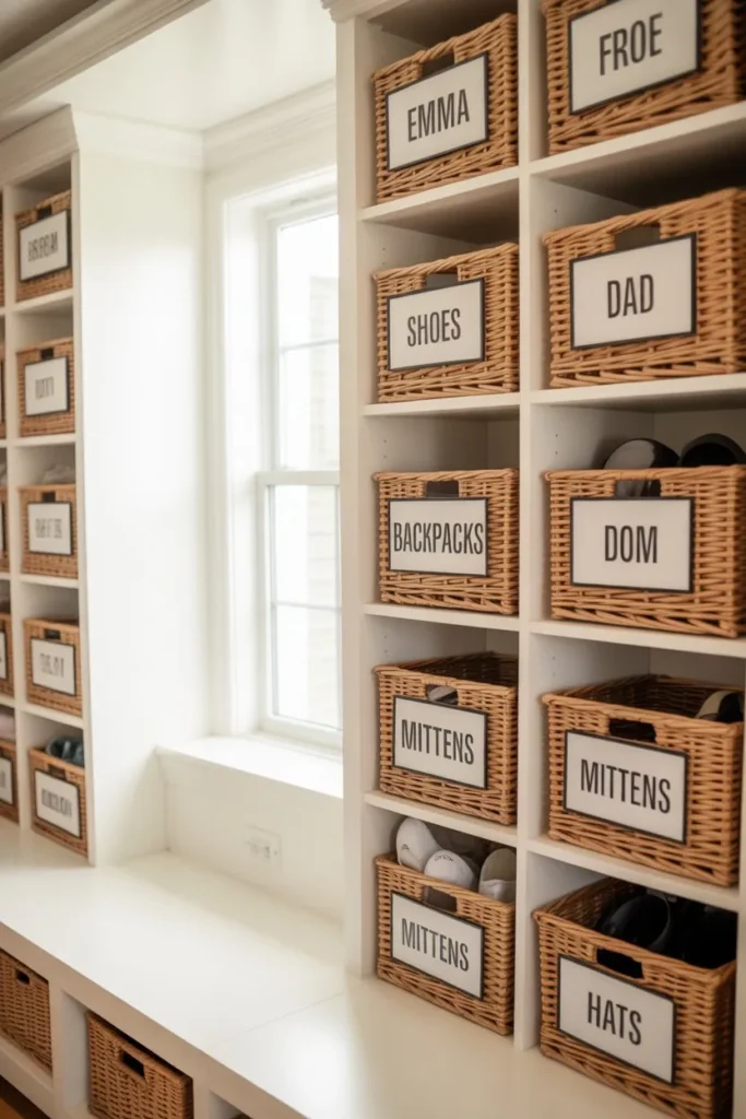 Mudroom Shelves with Labeling System