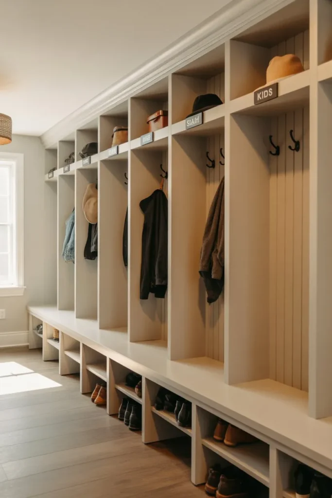 Mudroom Shelves with Locker-Style Sections