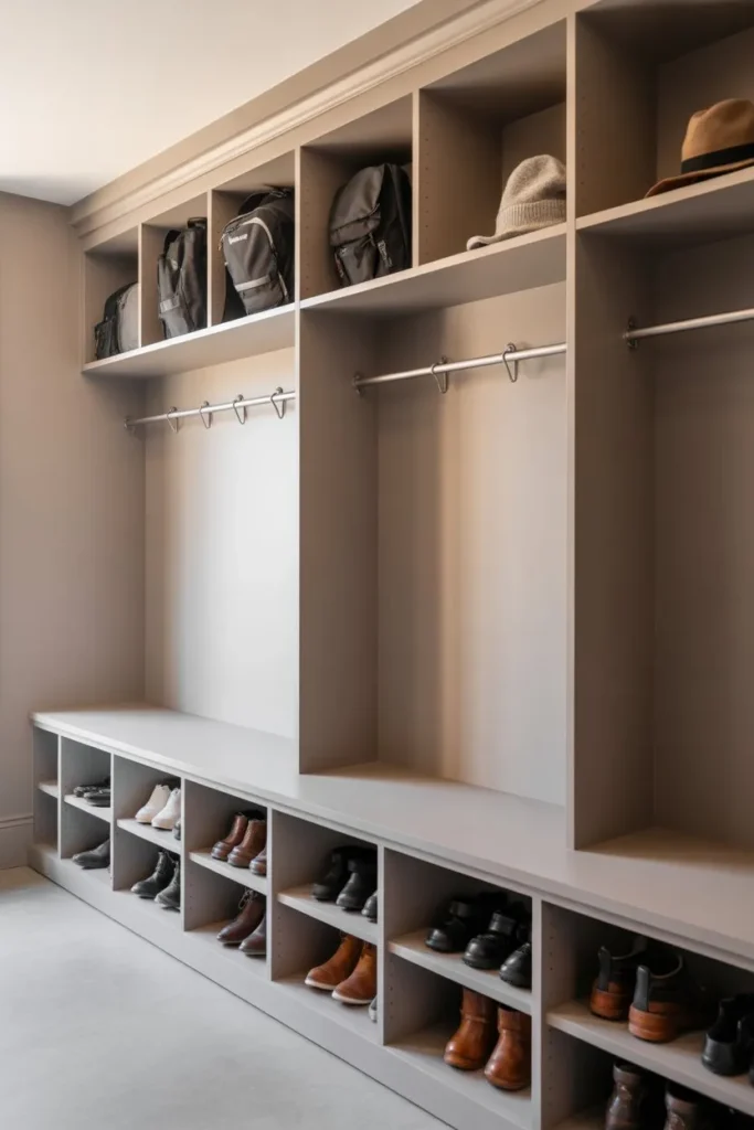 Mudroom Shelves with Multi-Level Storage Zones
