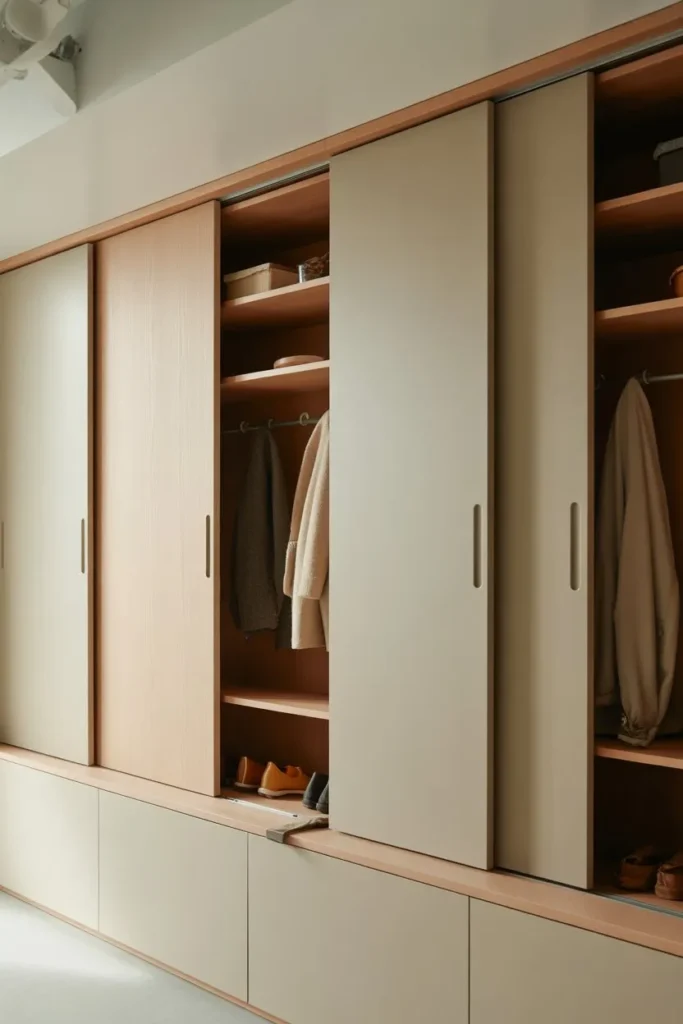 Mudroom Shelves with Sliding Panels