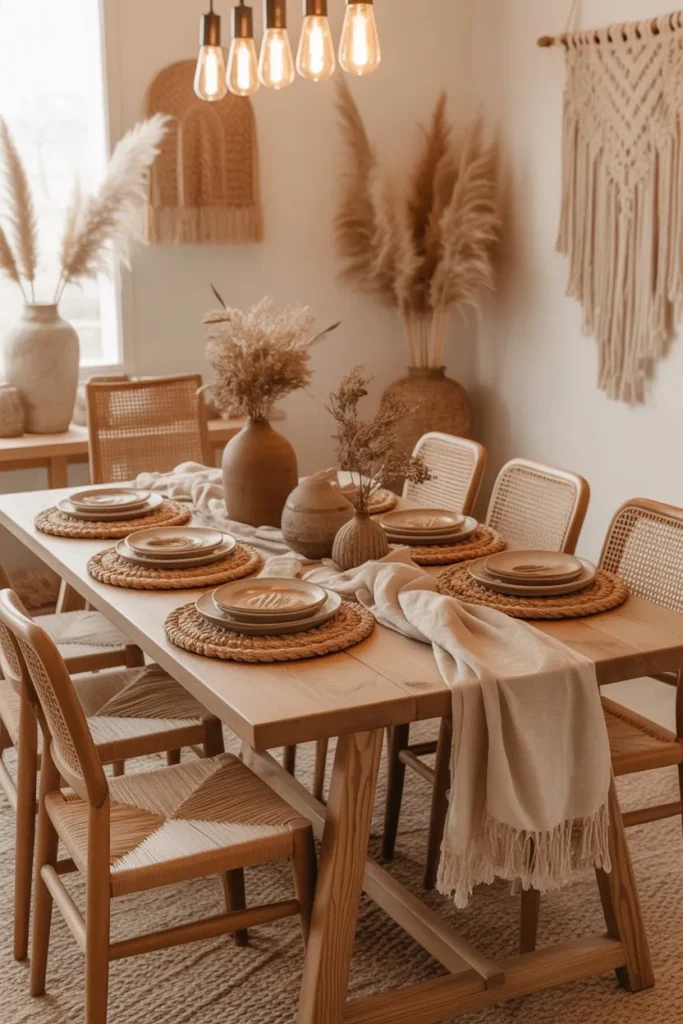 Natural Wood Dining Table with Layered Textures