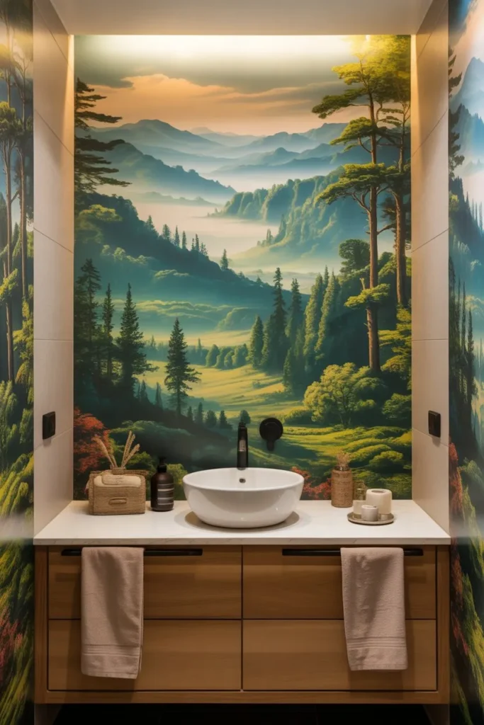 Nature Landscape Bathroom Wallpaper for a Scenic Look
