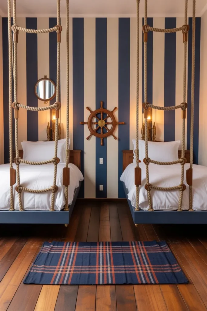 15 Kids Bedroom Ideas for a Fun Creative Space Nautical Sailor’s Cabin with Rope Bunks