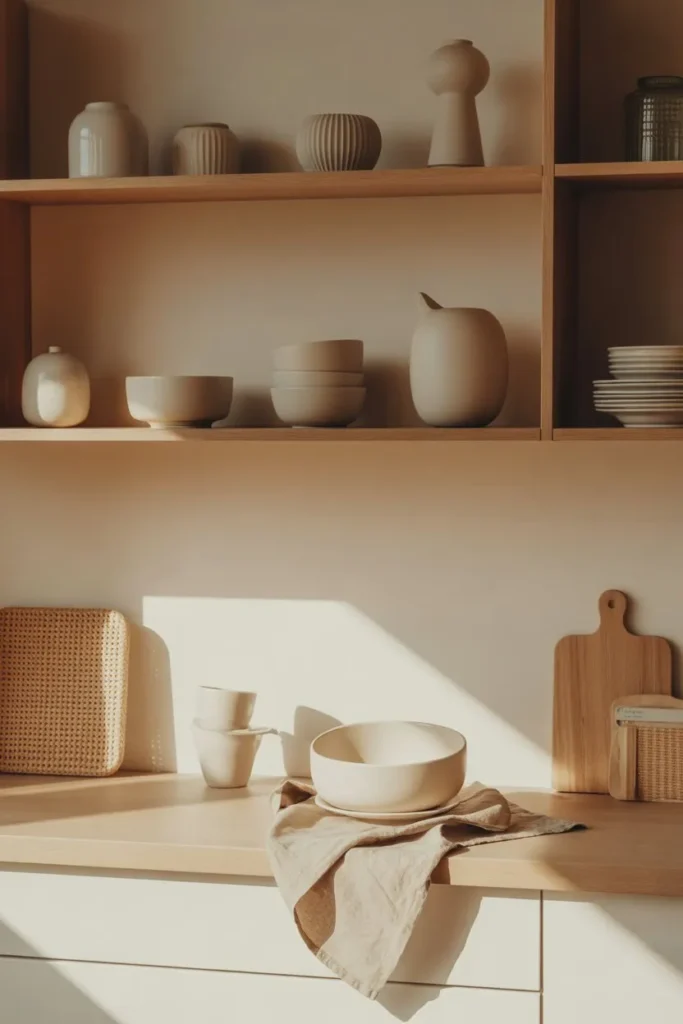 Neutral Minimal Shelf Styling with Soft Textures