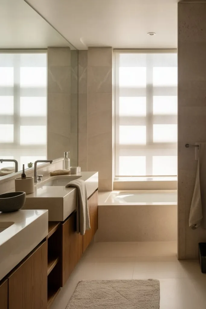 Neutral Modern Bathroom with Layered Textures