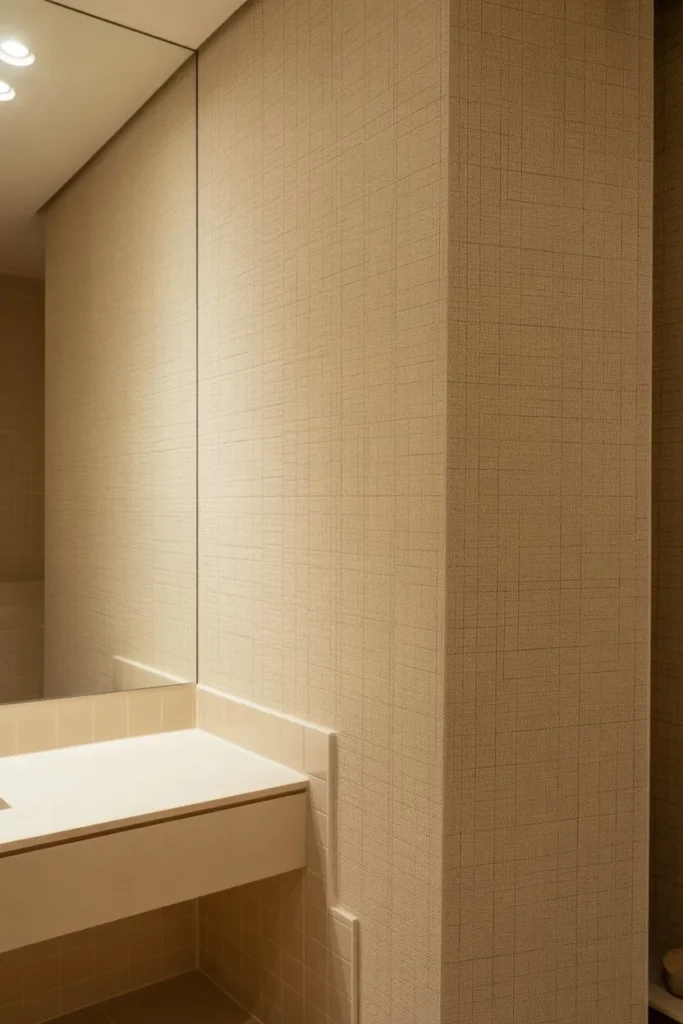 Neutral Textured Bathroom Wallpaper for a Minimal Look