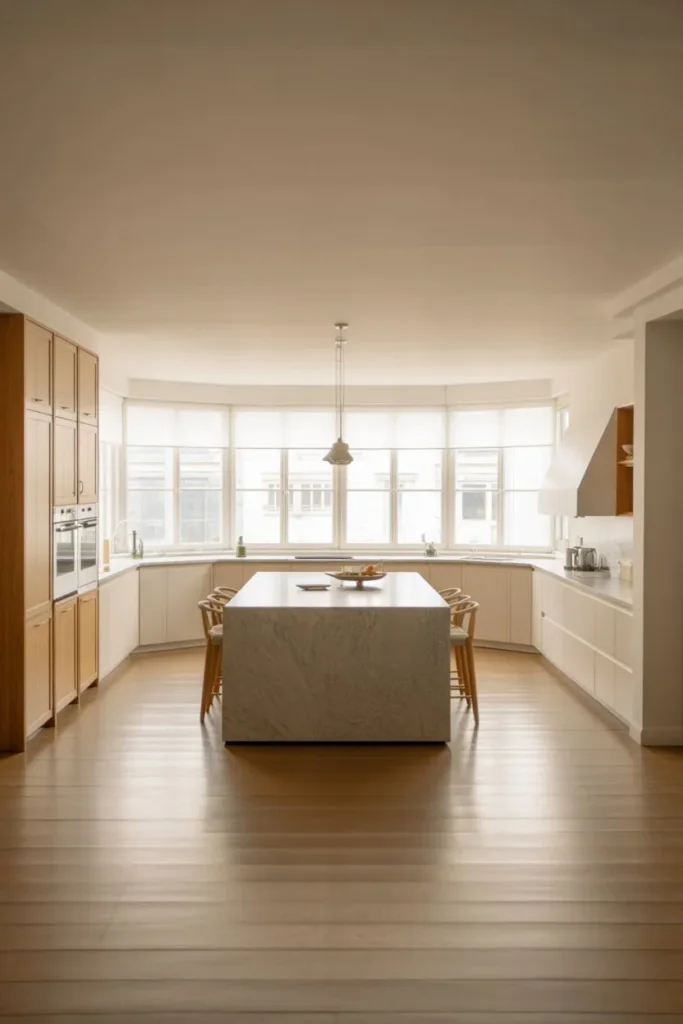 Open Concept L-Shaped Kitchen with Island Flow