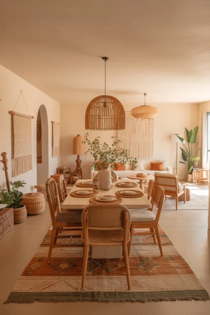 Open Layout Boho Dining Area Integration