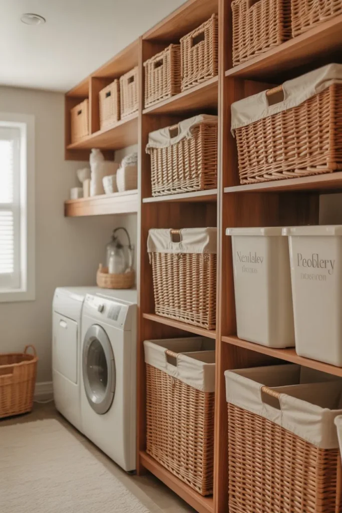Open Shelving with Basket Storage System