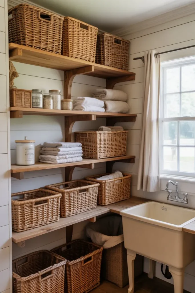 Open Shelving with Woven Basket Storage
