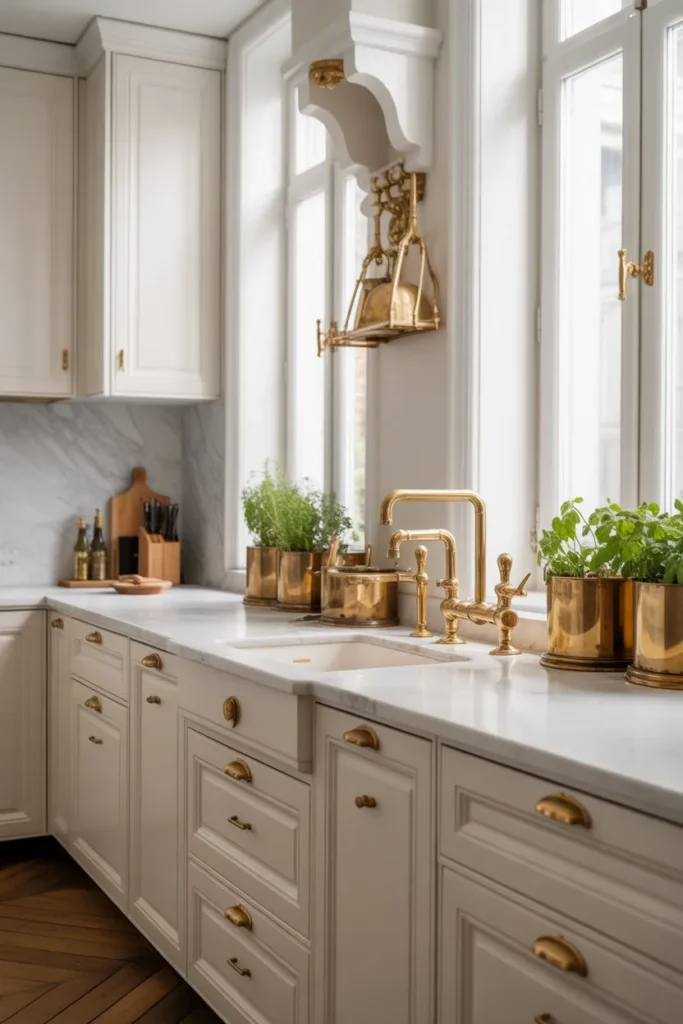 Parisian Kitchen with Brass Accents