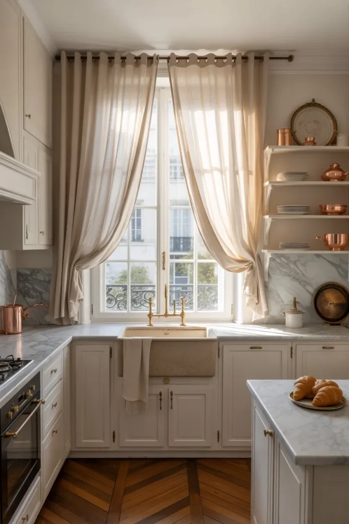 Parisian Kitchen with Elegant Curtains