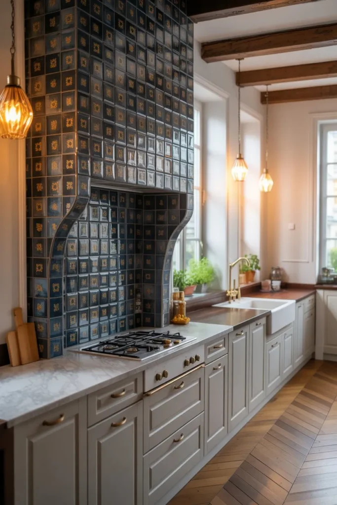 Parisian Kitchen with Statement Backsplash