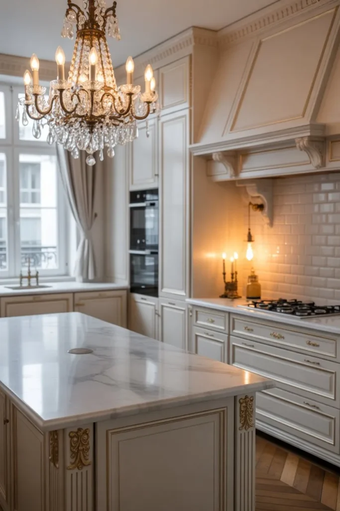 Parisian Kitchen with Statement Lighting