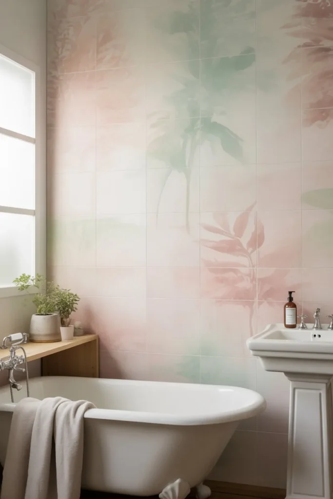 Pastel Bathroom Wallpaper for a Soft Calm Space