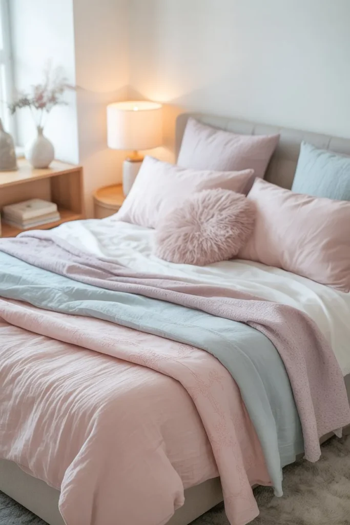 Pastel Soft Layered Bedding Look